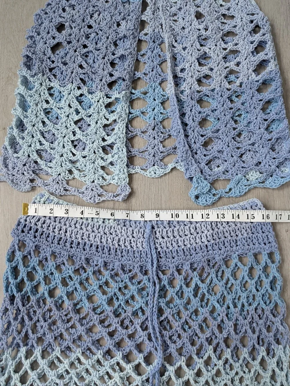Handmade Boho Festival Crochet Blue Ombré 3-piece Swim Cover Up Set S-M - Picture 7 of 8